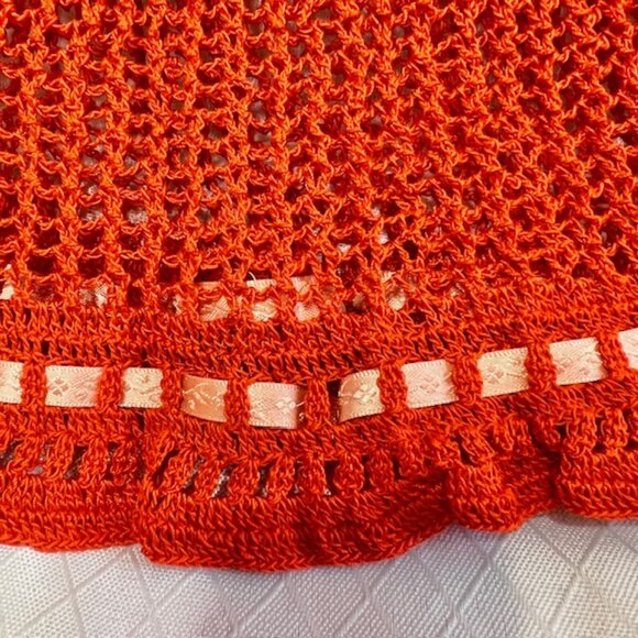 VTG Baby Girl Crochet Dress, Vintage Crochet Infant Dress Orange Baby Clothes - Picture 2 of 9